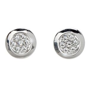 Silvertone Pave Stud Earrings With Swarovski Crystals